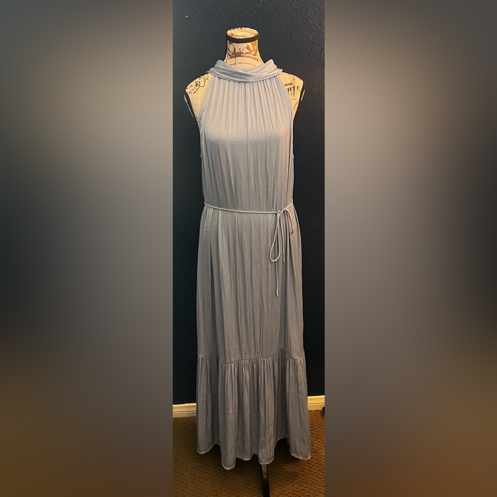 o.p.t Halter Maxi Dress | Size XL | Dusty Blue | Tiered | Cowl Neck